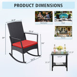 Devoko 3 Pieces Patio Rattan Rocking Chair Set with Cushion and Table Outdoor Porch and Garden Furniture