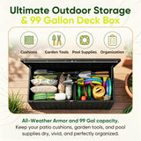 Devoko 99 Gallon Deck Box, Outdoor Storage Container with Lockable Lid, Waterproof Resin Storage Bin for Patio Cushions, Garden Tools & Pool Supplies