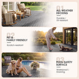 Devoko 44 Pack Interlocking Deck Tiles, 12x12 Inch Waterproof Plastic Patio Floor Tiles, Snap Lock Outdoor Flooring for Balcony Pool Garden, Gray