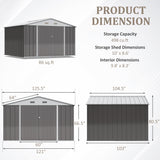 Devoko 10'x10' Patio Metal Storage Shed Outdoor Storage Shed with Lockable Door Tool Storage Shed for Backyard,Brown