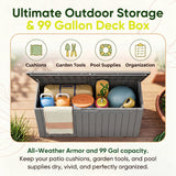 Devoko 99 Gallon Deck Box, Outdoor Storage Container with Lockable Lid, Waterproof Resin Storage Bin for Patio Cushions, Garden Tools & Pool Supplies