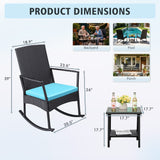 Devoko 3 Pieces Patio Rattan Rocking Chair Set with Cushion and Table Outdoor Porch and Garden Furniture