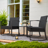 Vineego 3 Pieces Patio Furniture Set, Rocking Chairs with Coffee Table Set, Outdoor Wicker Bistro Set for Garden