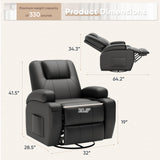 Vineego 360° Swivel Recliner Oversized Massage Rocking Chair Nursery Chair Power Living Room Furniture With Two Cup Holde