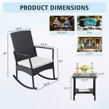 Devoko 3 Pieces Patio Rattan Rocking Chair Set with Cushion and Table Outdoor Porch and Garden Furniture