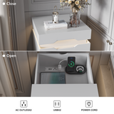 Devoko Nightstand with Charging Station, Side Table with LED Lights, Bedside Table with Plug Outlets, 2 USB Ports, Bedside Tables with 3 Drawers and Top Storage Space, 20 RGB Colors Lighting, White