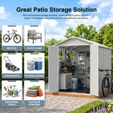 Devoko 6x8 FT Resin Outdoor Storage Shed with Floor, Outside Large Sheds Plastic Waterproof Tool Storage Shed with Window and with Lockable Door for Garden, Backyard, Patio, Lawn, Light Gray