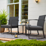 Devoko 3 Pieces Outdoor Plastic Bistro Set Patio Conversation Set with Cushion and Table, Black