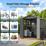 Devoko 6x8 FT Resin Outdoor Storage Shed with Floor, Outside Large Sheds Plastic Waterproof Tool Storage Shed with Window and with Lockable Door for Garden, Backyard, Patio, Lawn, Dark Gray