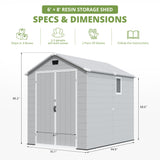 Devoko 6X8 FT Resin Outdoor Storage Shed with Floor, Light Grey, Plastic Tool Sheds with Window and Lockable Door, Weather-Resistant Garden Shed, Easy Assembly for Backyard, Patio, Lawn