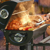 Devoko 29” Barrel Outdoor Charcoal Grill with Side Shelf and Wheels, Black