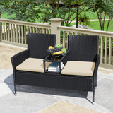 Devoko Patio Furniture Rattan Set with Cushions & Built-in Coffee Table Porch