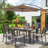 Devoko 7 Pieces Patio Dining Set Outdoor Furniture Set 6 Stackable Textilene Armchairs with Rectangular Table, Light Gray