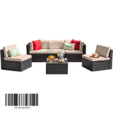 Devoko 6 Pieces Outdoor Sectional Sofa, All Weather Rattan L Shape Seating Sets