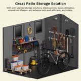 Devoko 6x8 FT Resin Outdoor Storage Shed with Floor, Outside Large Sheds Plastic Waterproof Tool Storage Shed with Window and with Lockable Door for Garden, Backyard, Patio, Lawn, Dark Gray