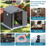 Devoko 6x6 FT Resin Storage Shed with Floor, Outdoor Plastic Sheds Waterproof Tool Outside Shed with Window and Lockable Door for Backyard, Garden, Patio, Lawn, Dark Gray