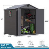 Devoko 6x6 FT Resin Storage Shed with Floor, Outdoor Plastic Sheds Waterproof Tool Outside Shed with Window and Lockable Door for Backyard, Garden, Patio, Lawn, Dark Gray