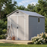 Devoko 6X10 FT Plastic Outdoor Storage Shed with Floor, Light Grey, Resin Tool Sheds with Lockable Door and Window, Weather-Resistant Garden Shed, Easy Assembly for Backyard, Patio, Lawn