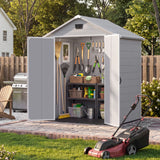 Devoko 6X4 FT Plastic Outdoor Storage Shed with Floor, Light Grey, Resin Tool Sheds with Lockable Door and Window, Weather-Resistant Garden Shed, Easy Assembly for Backyard, Patio, Lawn