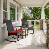 Devoko 3 Pieces Patio Rattan Rocking Chair Set with Cushion and Table Outdoor Porch and Garden Furniture