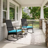 Devoko 3 Pieces Patio Rattan Rocking Chair Set with Cushion and Table Outdoor Porch and Garden Furniture