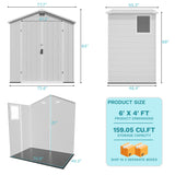 Devoko 6 x 4 FT Resin Shed with Floor, Plastic Outdoor Storage with Window, Outside Garden Sheds with Lockable Door, Waterproof Utility Tool Shed for Backyard Patio Lawn, Light Gray