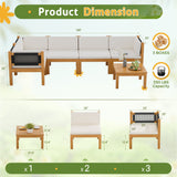 Homall 6 Pieces Acacia Wood Patio Conversation Set Wood Sectional Set Outdoor Furniture Set with Cushions, White