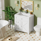 Devoko 30'' Bathroom Vanity with Resin Sink, Wood Bathroom Vanity Basin Cabinet with Storage Drawers & Shelves