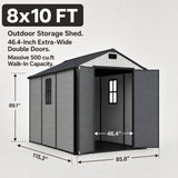 Devoko 8 x 10 FT Resin Storage Shed with Floor, Outdoor Plastic Tool Shed,All-Weather Garden Shed with Lockable Door & Sloping Roof for Patio, Backyard, Poolside, Light Grey