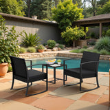 Vineego 3 Pieces Patio Furniture Set, Rocking Chairs with Coffee Table Set, Outdoor Wicker Bistro Set for Garden