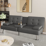 Devoko Futon Sofa Bed Folding Leather Modern Couch with 2 Cup Holders,Removable Armrests,Black