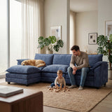 Devoko 119" 3-Seat Modular Sectional Sofa, L-Shaped Cloud Couch with Movable Ottoman for Living Room, Upholstered Sofa