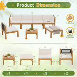 Homall 7 Pieces Acacia Wood Patio Conversation Set Wood Sectional Set Outdoor Furniture Set with Cushions, White