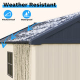 Devoko 8x10 FT Resin Storage Shed with Floor, Outdoor Plastic Garden Sheds Tool Outside Sheds with DIY Window and Lockable Door, Kick-it Shed for Patio, Backyard, Lawn, Beige