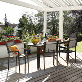 Devoko 7 Pieces Patio Dining Set Outdoor Furniture Set 6 Stackable Textilene Armchairs with Rectangular Table, Light Gray