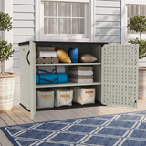 Devoko 26 Cu Ft Resin Outdoor Storage Cabinet, Plastic Horizontal Shed Resin Storage Shed with Lockable Door, Water-Resistant Backyard Storage Box for Garden Patio, Beige, Shelf Not Included