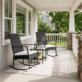 Devoko 3 Pieces Patio Rattan Rocking Chair Set with Cushion and Table Outdoor Porch and Garden Furniture