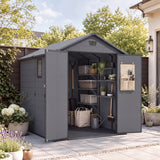 Devoko 6X8 FT Resin Outdoor Storage Shed with Floor, Dark Gray, Plastic Tool Sheds with Window and Lockable Door, Weather-Resistant Garden Shed, Easy Assembly for Backyard, Patio, Lawn