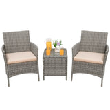 Devoko 3 Pieces Patio Furniture Set Outdoor Conversation Set Wicker Bistro Chairs Set of 2 with Coffee Table for Porch Backyard Balcony, Gray/Beige