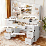 Vineego Vanity Desk with Adjustable Lighted Mirror, Vanity Table Set with Drawers & Storage Shelves, Makeup Vanity for Bedroom Dressing Room