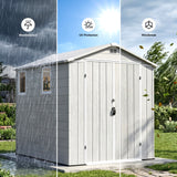 Devoko 6x8 FT Resin Outdoor Storage Shed with Floor, Outside Large Sheds Plastic Waterproof Tool Storage Shed with Window and with Lockable Door for Garden, Backyard, Patio, Lawn, Light Gray