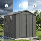Devoko 6x8 FT Resin Outdoor Storage Shed with Floor, Outside Large Sheds Plastic Waterproof Tool Storage Shed with Window and with Lockable Door for Garden, Backyard, Patio, Lawn, Dark Gray