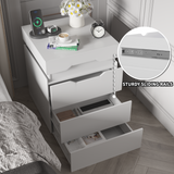 Devoko Nightstand with Charging Station, Side Table with LED Lights, Bedside Table with Plug Outlets, 2 USB Ports, Bedside Tables with 3 Drawers and Top Storage Space, 20 RGB Colors Lighting, White