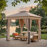 Vineego 8×8 ft Outdoor Pop Up Gazebo with Mosquito Netting，Double Roof Gazebo with Double Curtains for Backyard, Garden and Patio