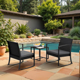 Devoko 3 Pieces Outdoor Plastic Bistro Set Patio Conversation Set with Cushion and Table, Black