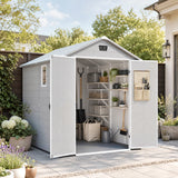 Devoko 6X8 FT Resin Outdoor Storage Shed with Floor, Light Grey, Plastic Tool Sheds with Window and Lockable Door, Weather-Resistant Garden Shed, Easy Assembly for Backyard, Patio, Lawn