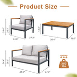 Devoko 4 Pieces Patio Conversation Set Outdoor Metal Frame Table and Thick Cushion, Gray