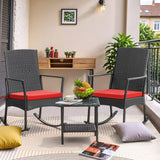 Devoko 3pcs Patio Rattan Rocking Chair Set with Cushion and a Table, Outdoor Porch and Garden Furniture Set