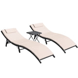 Vineego 3 Pieces Patio Outdoor Chaise Lounge Chair Clearance Outdoor Furniture Set PE Rattan Adjustable Folding Pool Lounge Chair