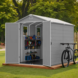 Devoko Plastic Outdoor Storage Shed - Lockable Resin Tool Shed with Window & Floor - Easy Assembly for Garden, Backyard